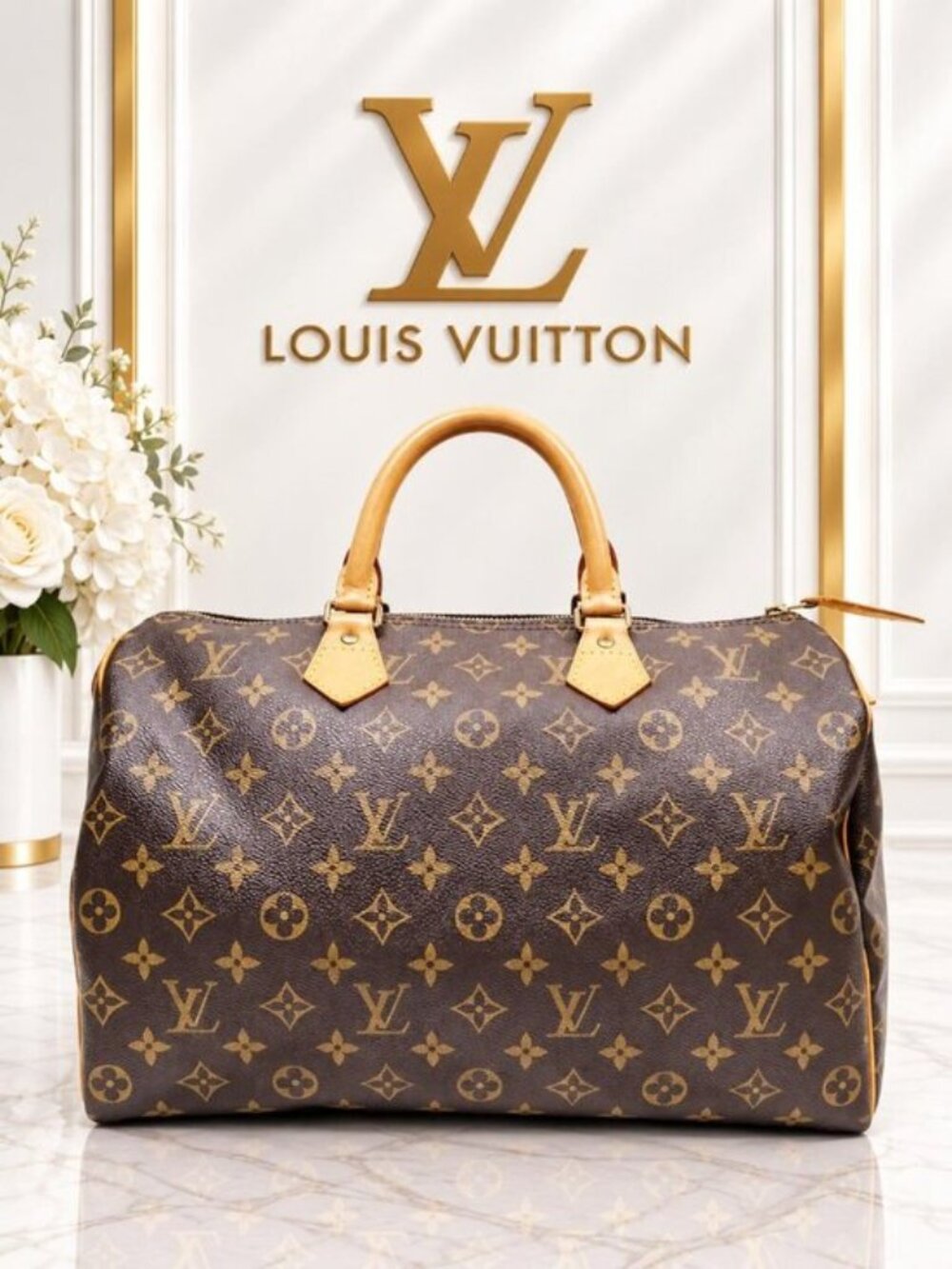 Authentic Louis Vuitton Speedy 35 Monogram Canvas Vintage Brown Top Handle